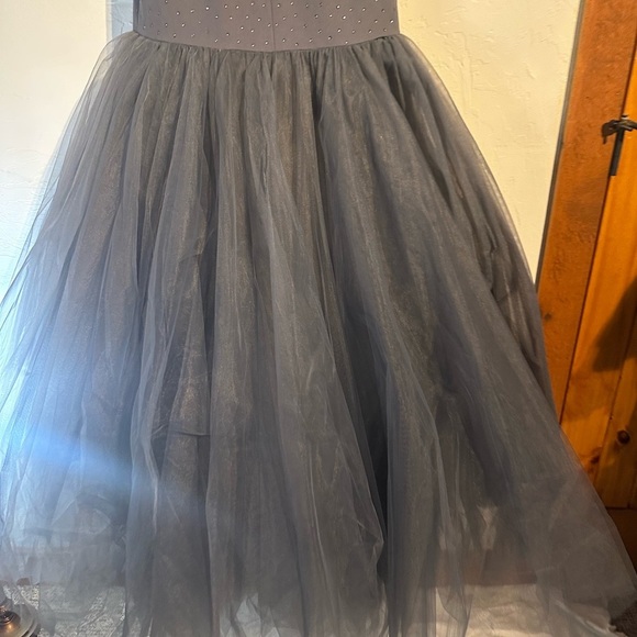 Sherri Hill Charcoal Gown with Tulle Skirt - Picture 8 of 15